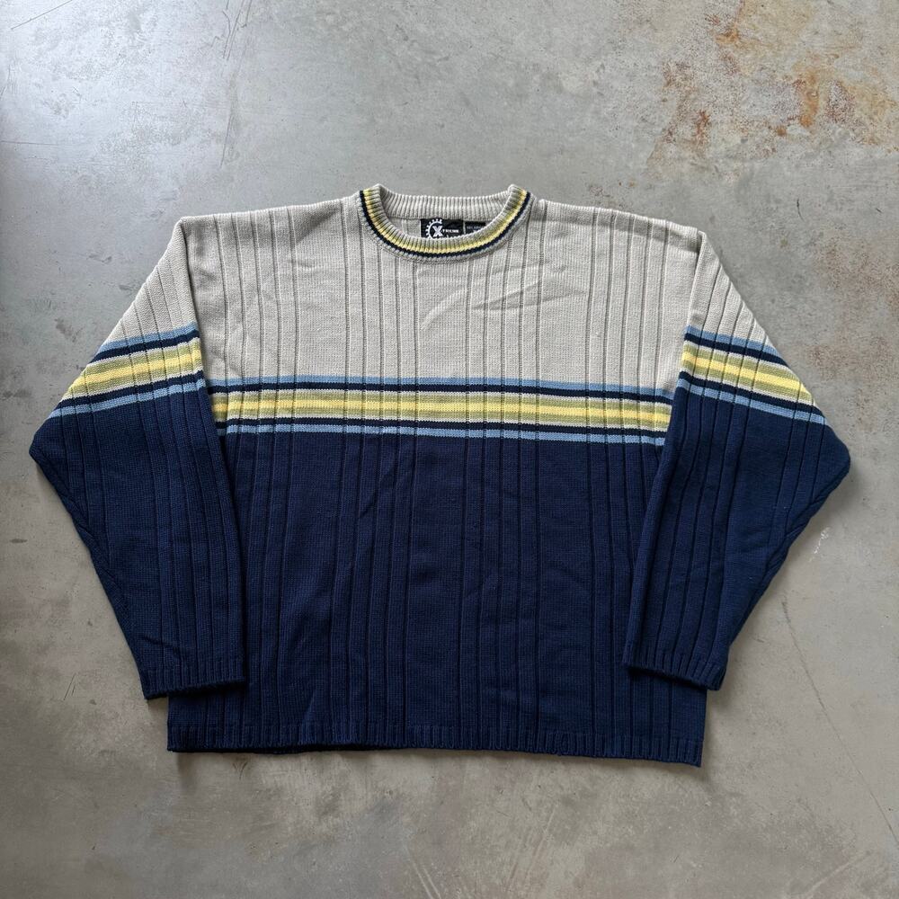 Vintage Y2K Xtreme Gear Striped Classic Acrylic Retro Knit Sweater Size XL